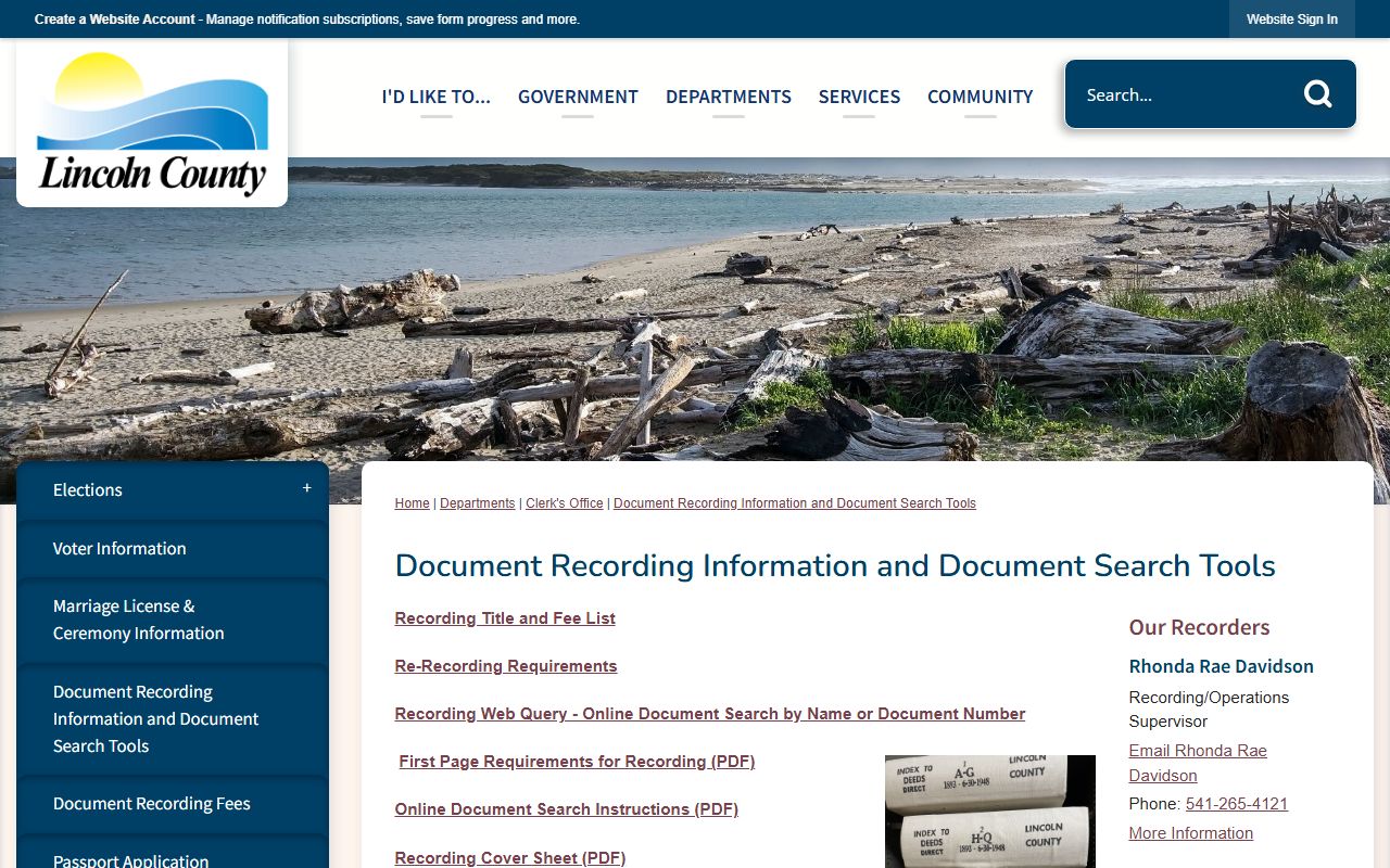 Lincoln County clerk document recording source for records held outside court files