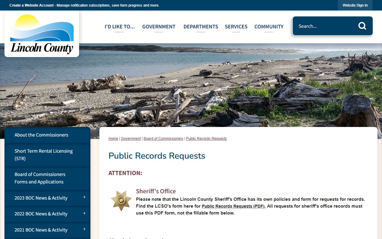 Lincoln County arrest records public records request page