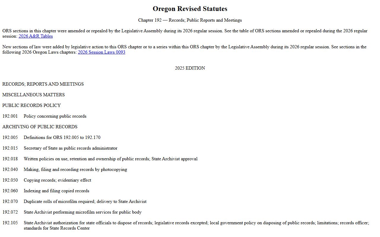 Lincoln County arrest records Oregon public records law