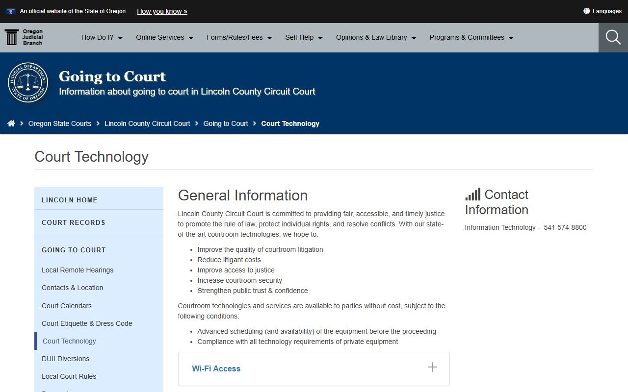 Lincoln County court dockets courtroom technology page
