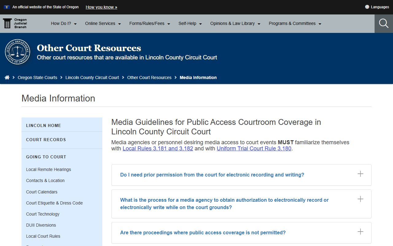 Lincoln County court dockets media guidelines