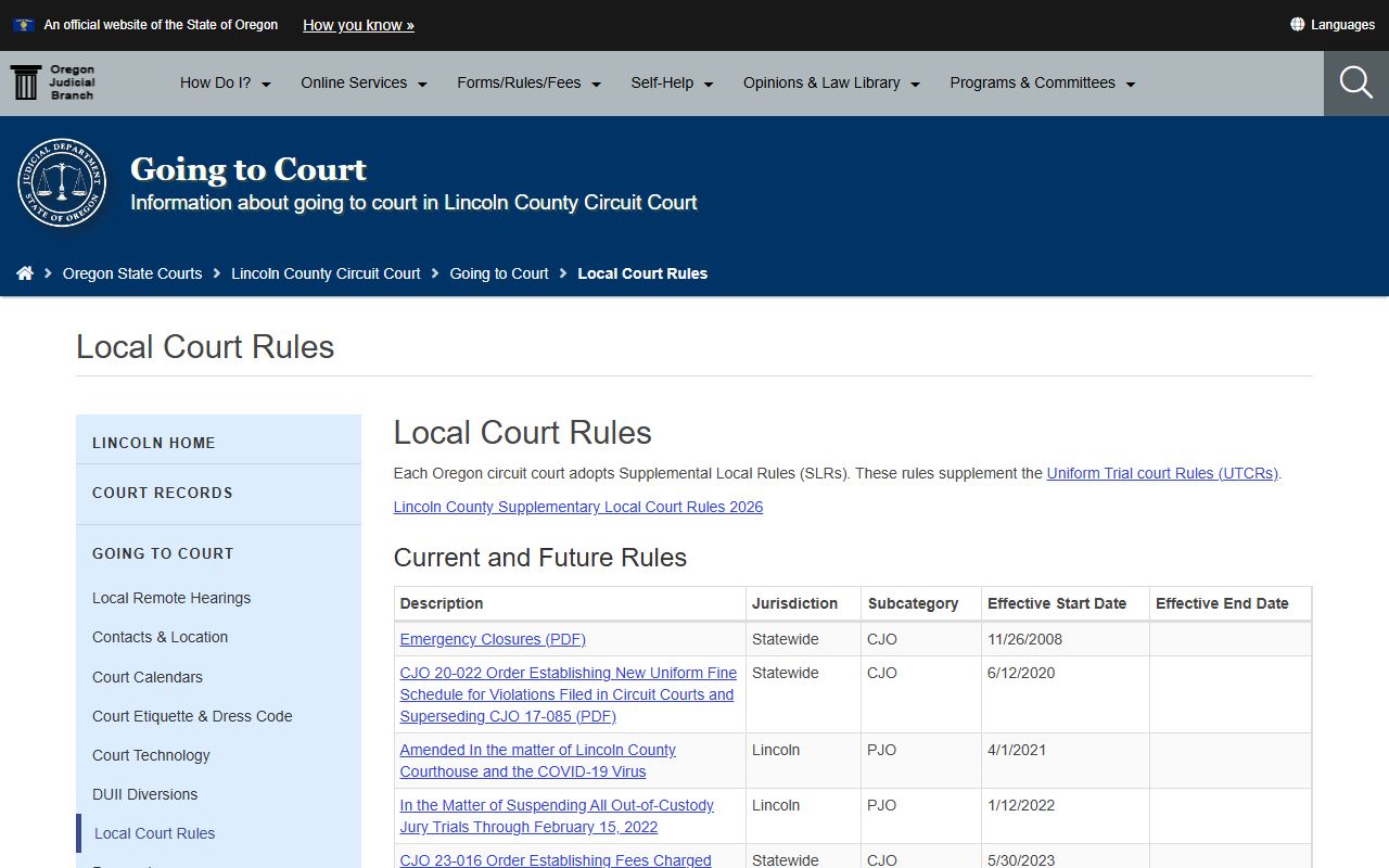 Lincoln County court dockets supplemental local rules
