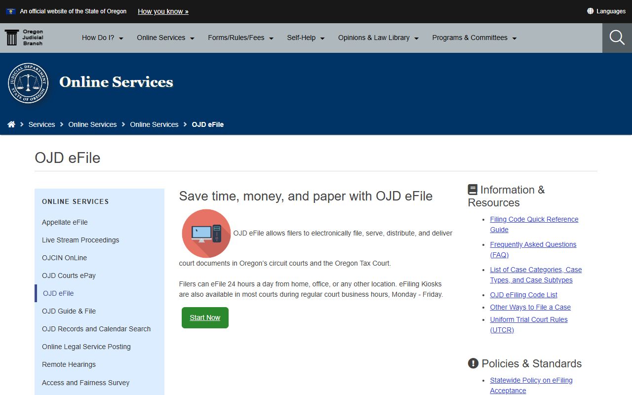Lincoln County court records OJD eFile page