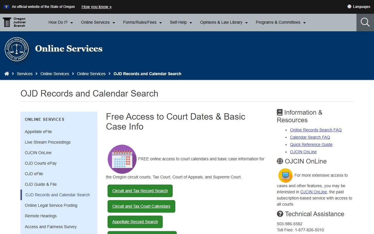 Lincoln County court records OJD records and calendar search