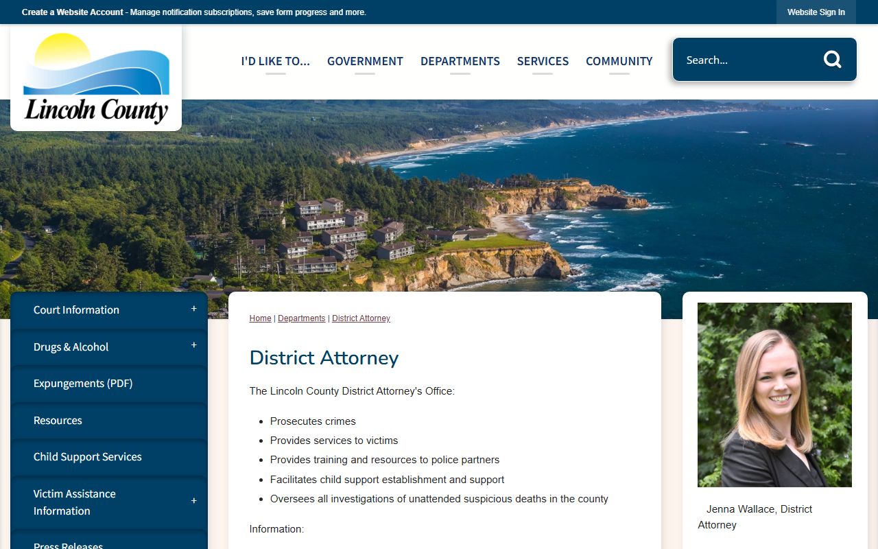 Lincoln County criminal court records District Attorney page