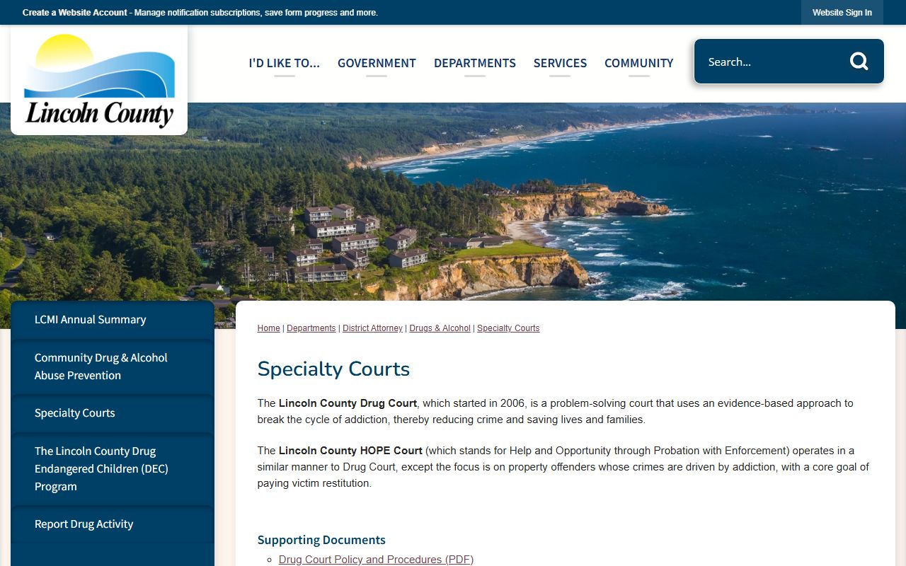 Lincoln County criminal court records specialty courts page