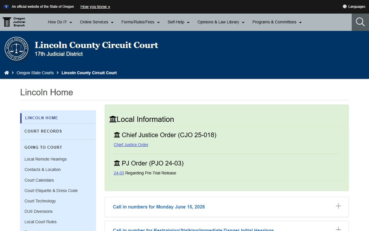 Lincoln County court records on the Circuit Court home page