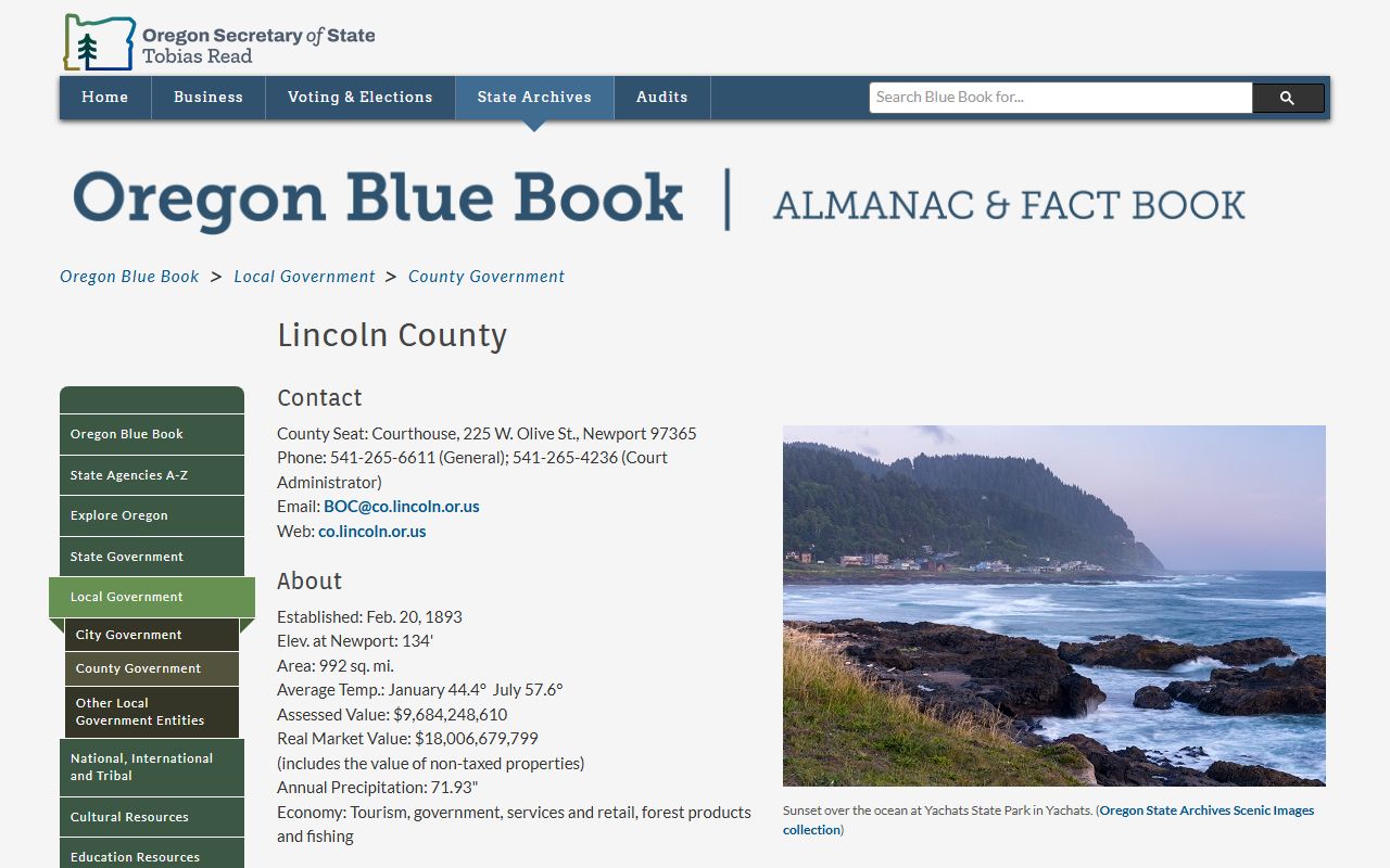 Lincoln County court records and Oregon Blue Book county contact page
