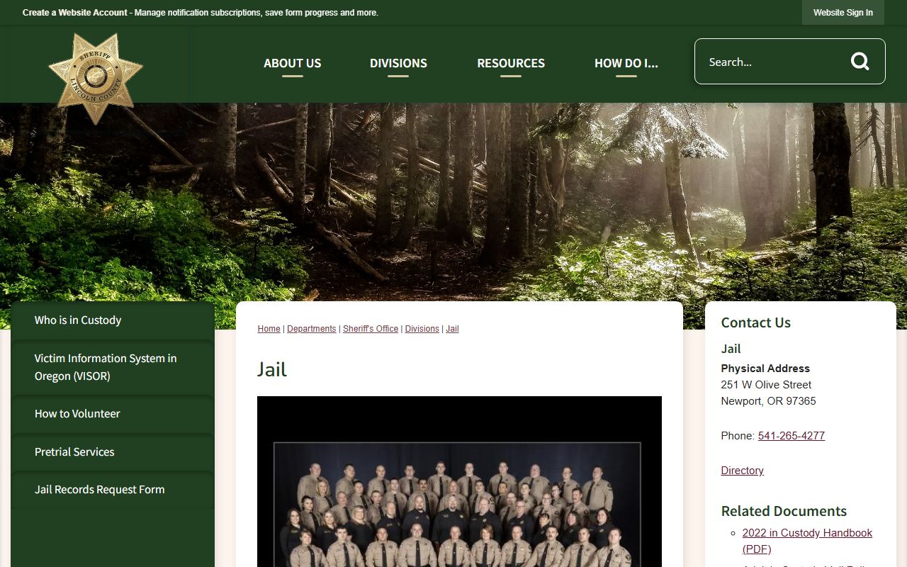Lincoln County inmate search jail page