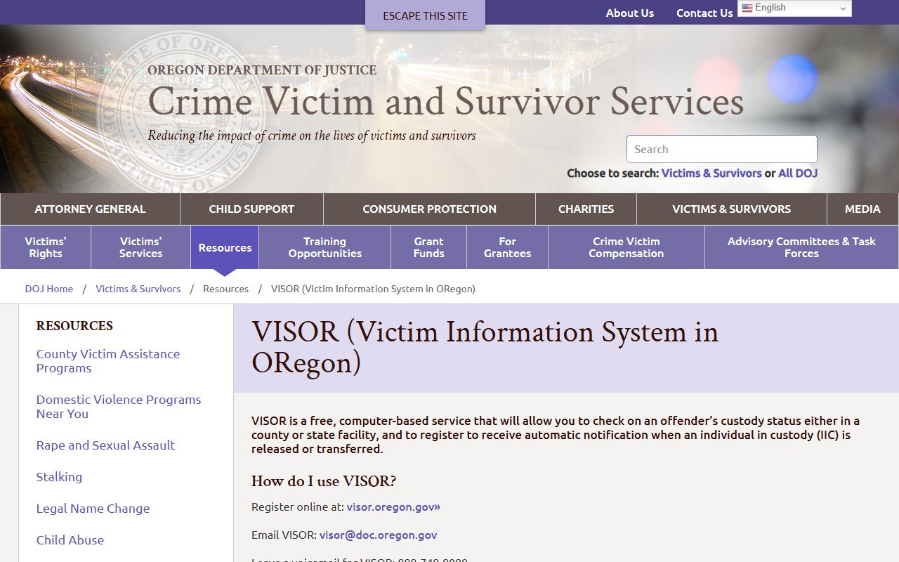 Lincoln County inmate search Oregon DOJ VISOR explanation
