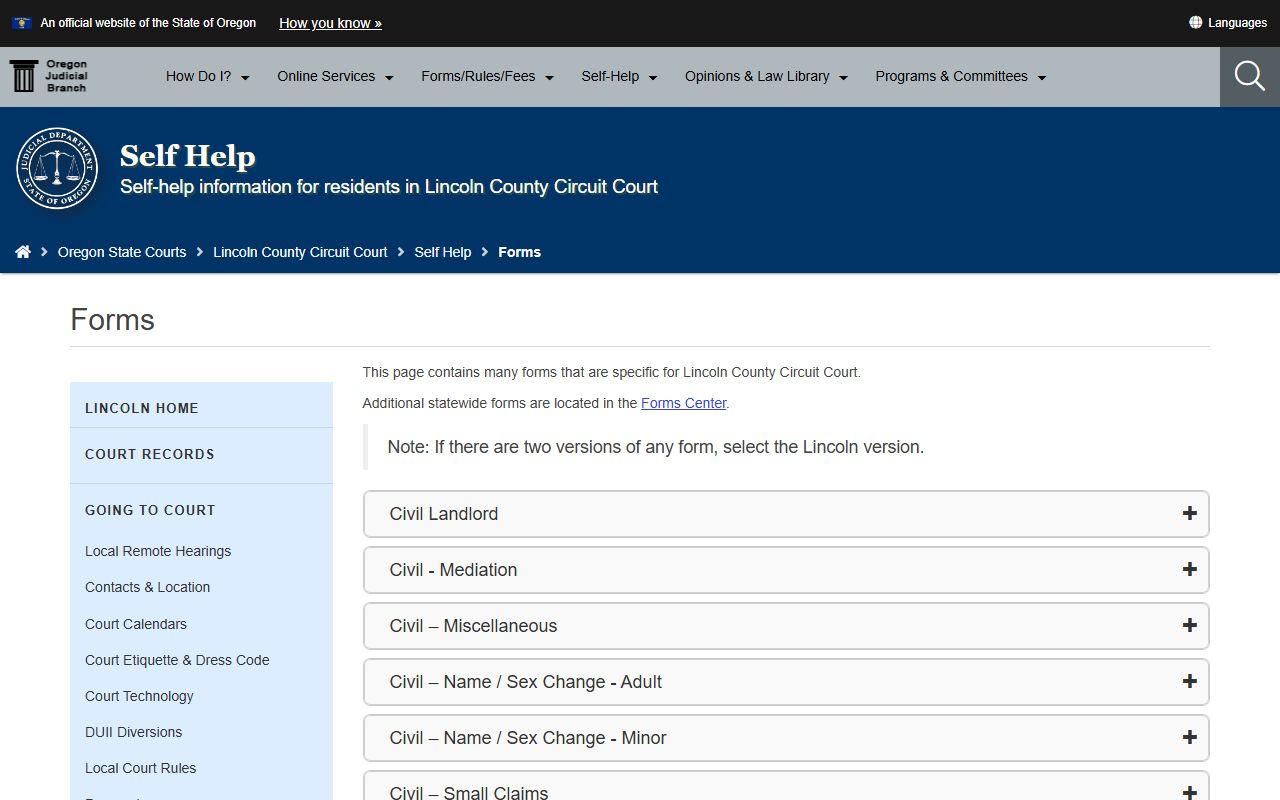 Lincoln County probate records court forms source