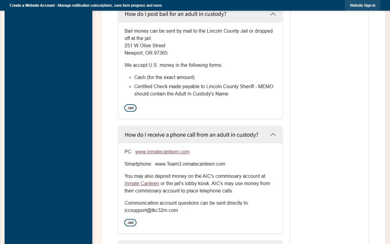 Lincoln County warrant records jail FAQ